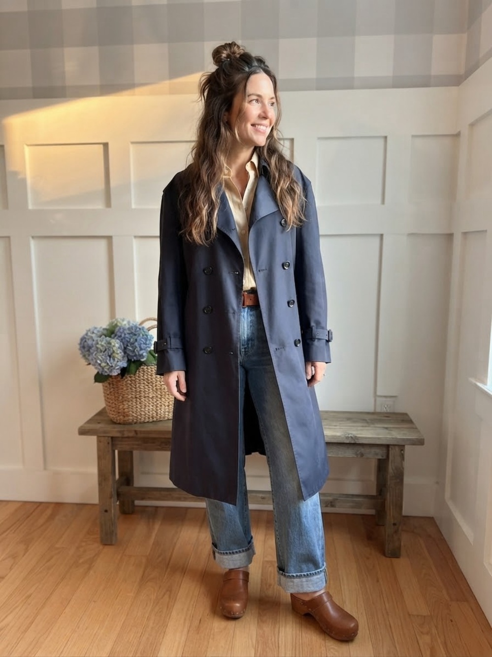 London Fog Navy Double-Breasted Long Trench Coat XL